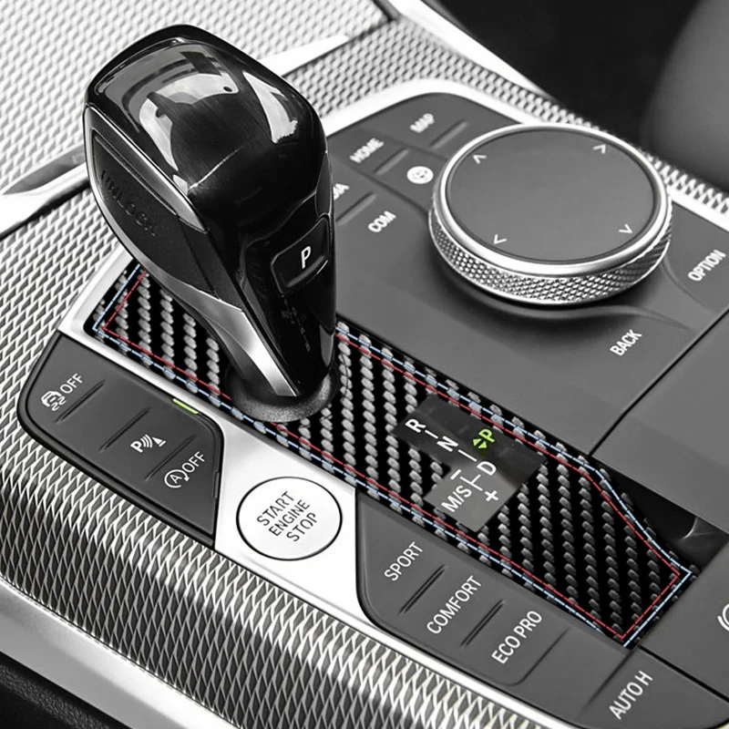 Carbon Fiber For BMW 2/3/4/i4 Series Z4 X3 X5 X6 X7 Car Gear Shift Panel Trim Frame Sticker Anti Scratch Interior Accessories