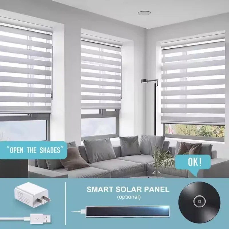 Wholesale Price European and American Market Remote Control With Alexa Google Homekit Motor Motorized Zebra Blinds For Home