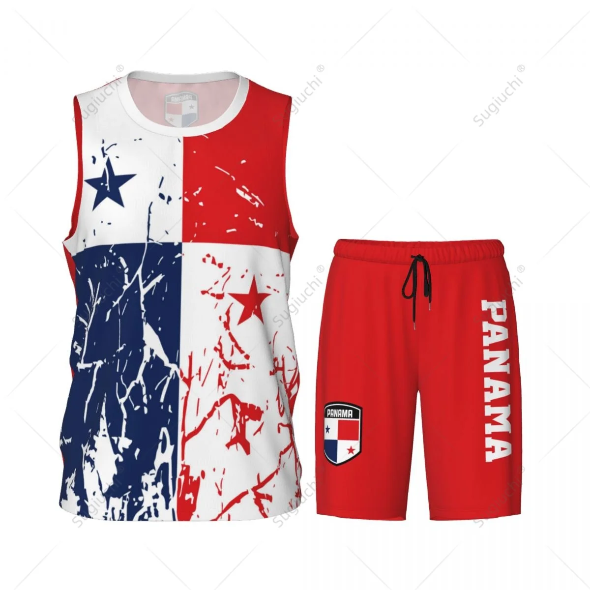 Panama Flag Grain Men Basketball Set Shirt & Pants Sleeveless