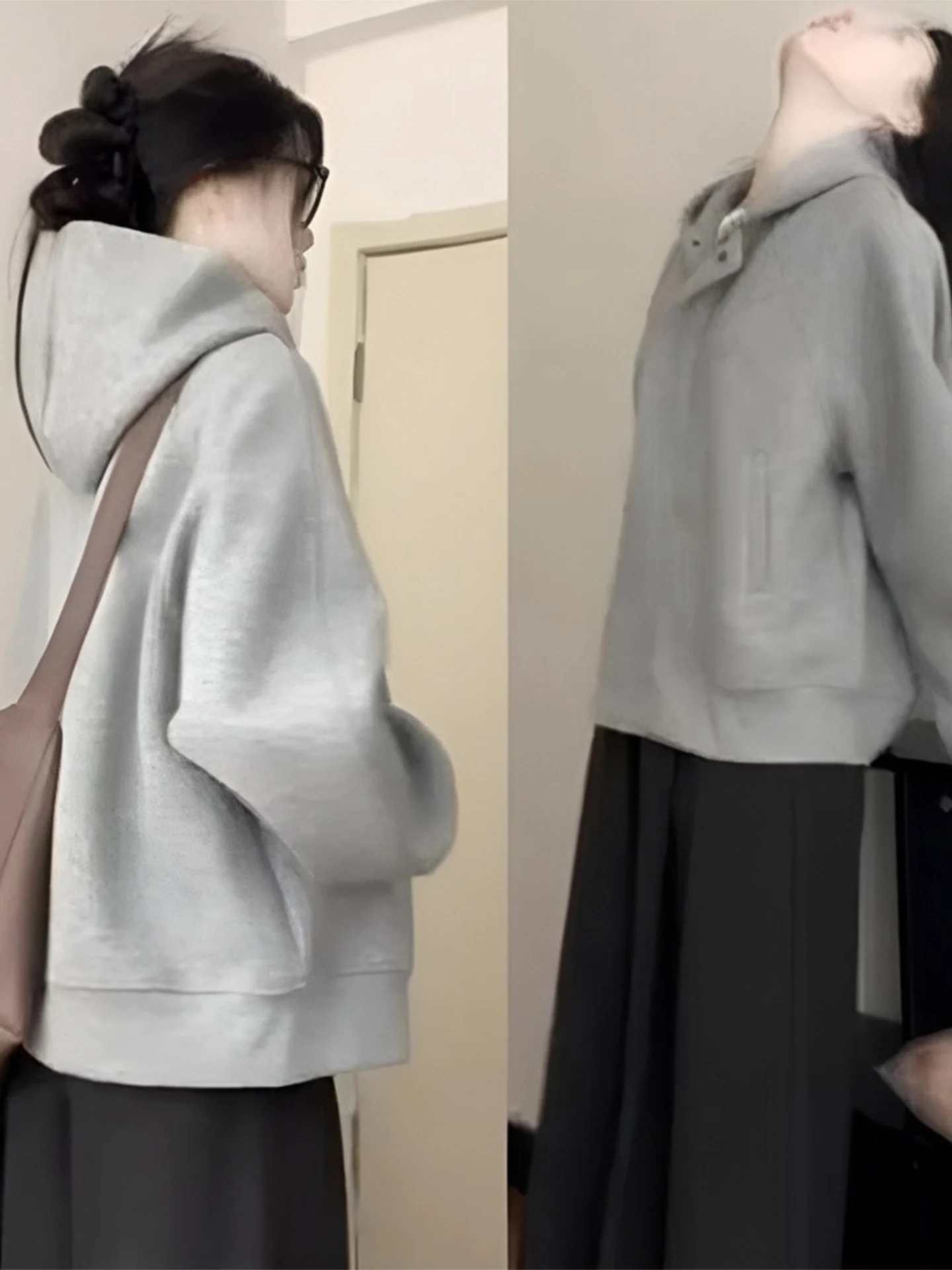 Gray Hoodie Jacket Women's Spring Autumn 2026 New American Style Super Popular Short Top Casual Loose Fit Warmth Inner Zipper