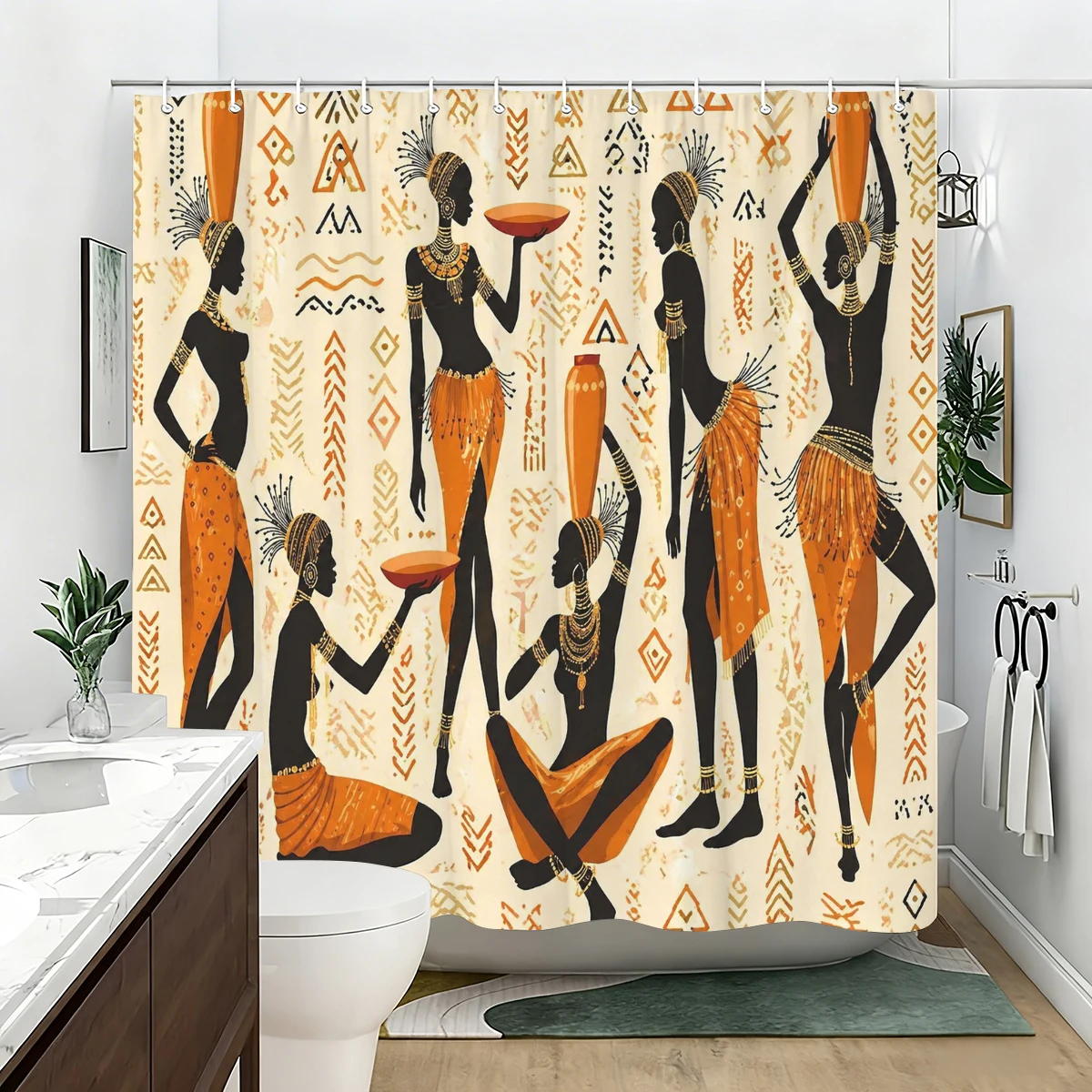 Vibrant Themed Polyester Bathtub Curtain - Creative Printed Bathroom Decor, Stylish Bathtub Curtain for Home Bathroom