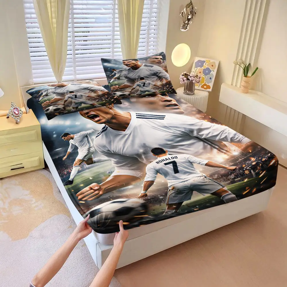 Jersey Fitted Sheet Set Bed Sheet Set Soccer Star Digital Print Bedding Set Durable Fabric For Home Decor