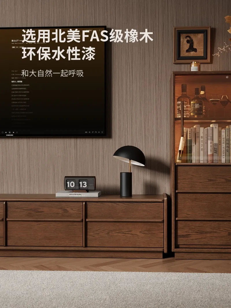 Solid wood medieval style floor cabinet household walnut color floor-to-ceiling small apartment TV cabinet