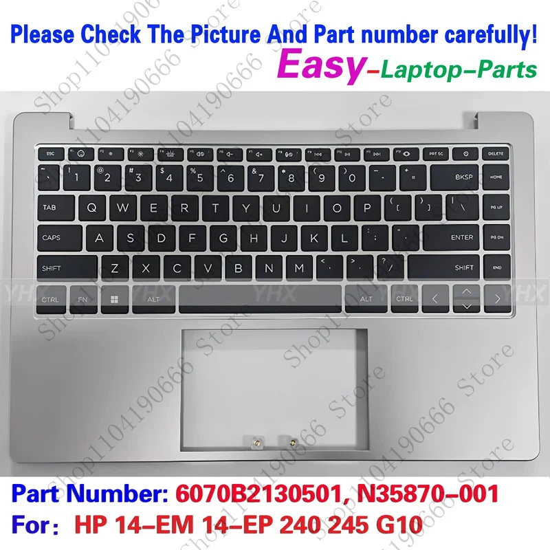 

Notebook computer components New For HP 14-EM 14-EP 240 245 G10 Palmrest Upper US Backlit Keyboard N35870-001.
