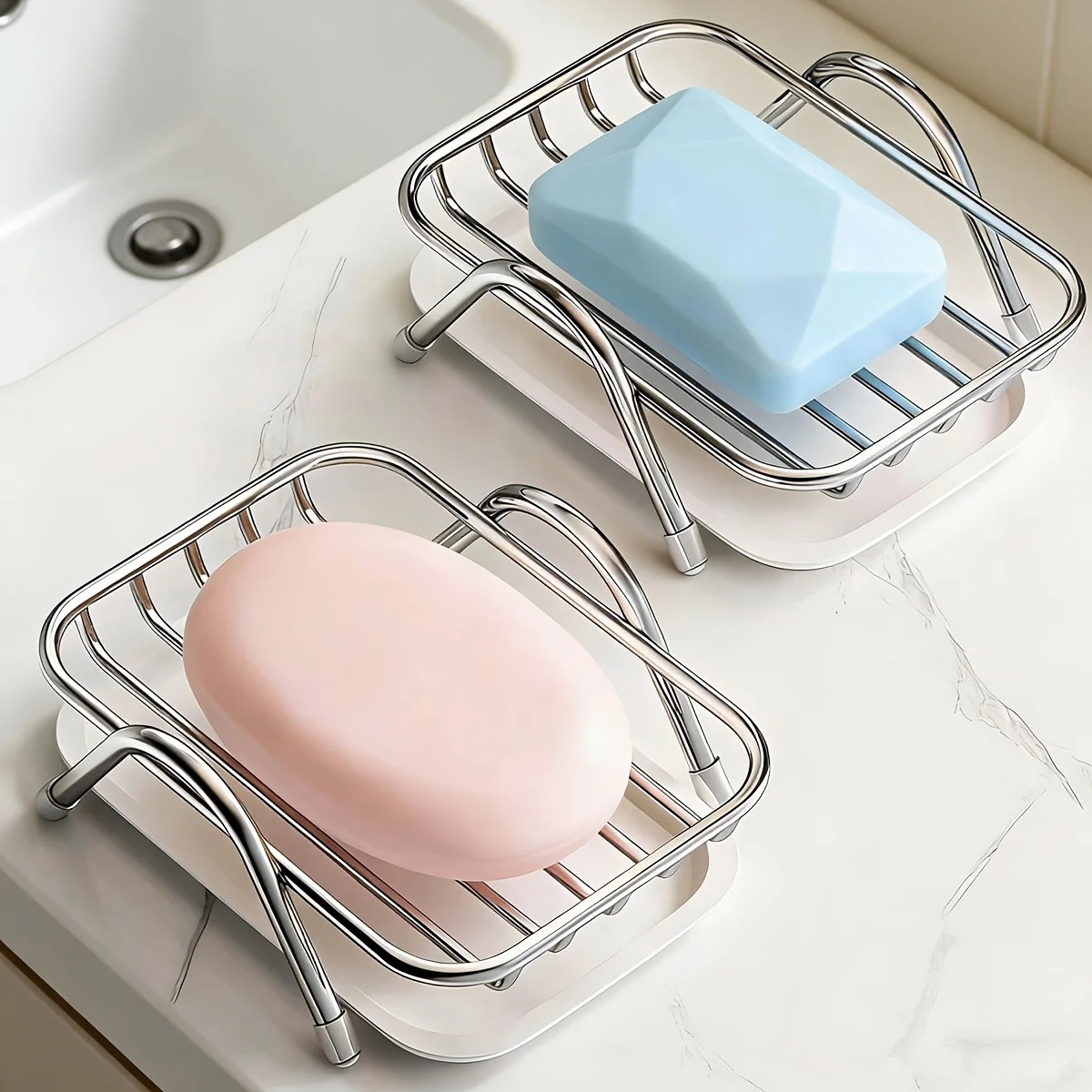 1pc Stainless Steel Soap Holder with Removable Drain Tray, Rustproof Bar Soap Dish for Bathroom & Kitchen,with Non-Slip Feet