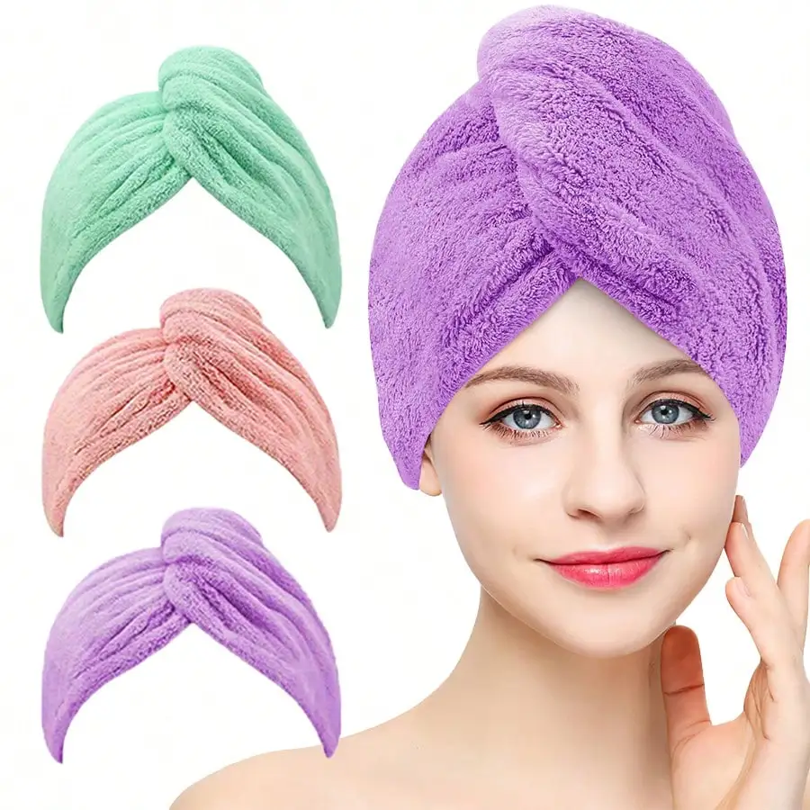 

Super Absorbent Coral Velvet Hair Drying Cap Microfiber Hair Towel With Buttons For Faster Drying Bath Towel