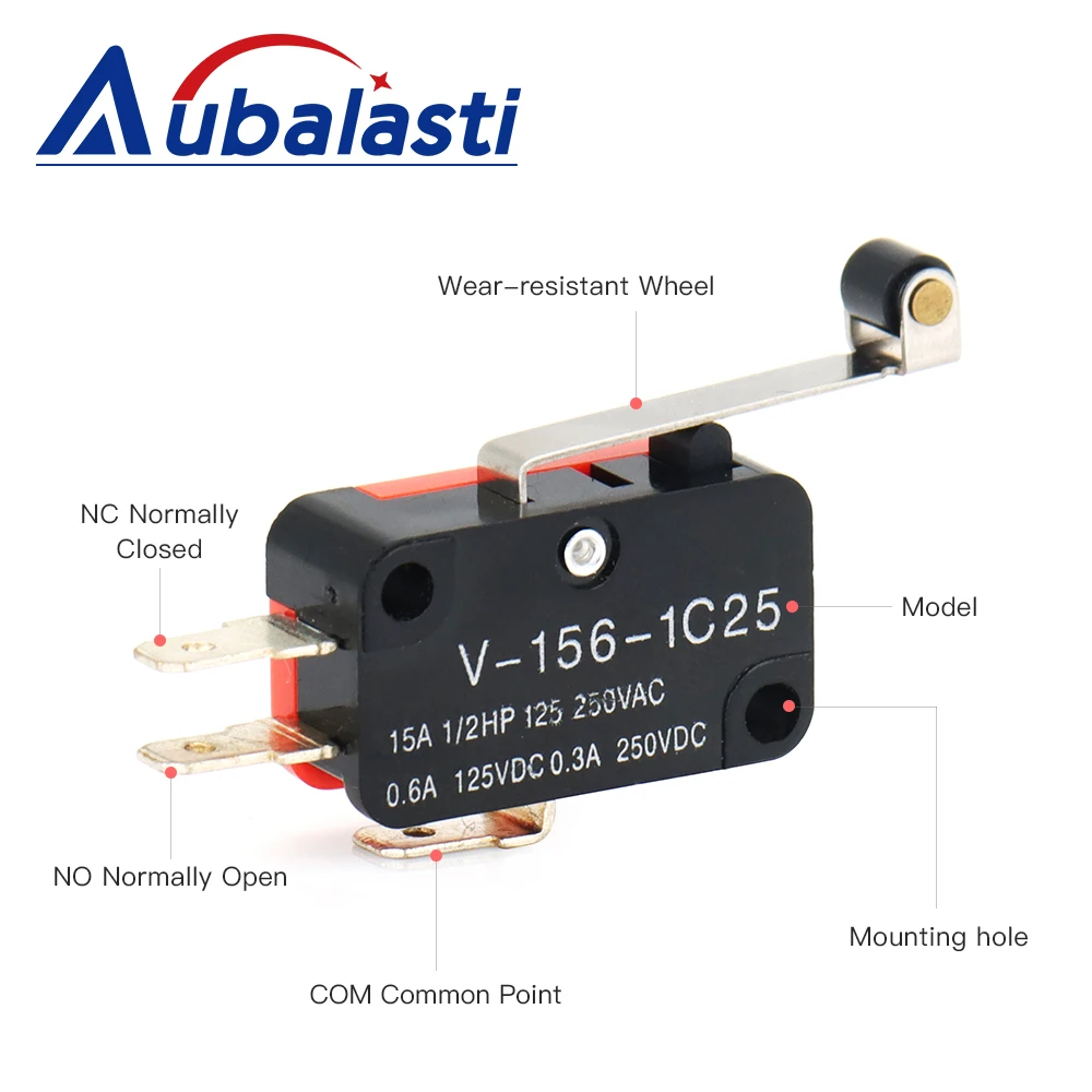 BODING 10Pcs/Lot Durable Micro Limit Switch V-156-1C25 Long Hinge Roller Momentary SPDT Snap Action for CNC Router
