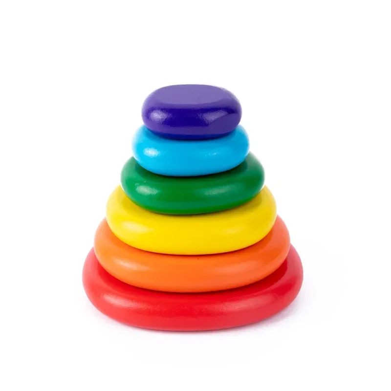 Children Early Education Color Recognition Wooden Stacked Stone Toys 2024 Funny Rainbow Stacked Stones Pebble Building Blocks