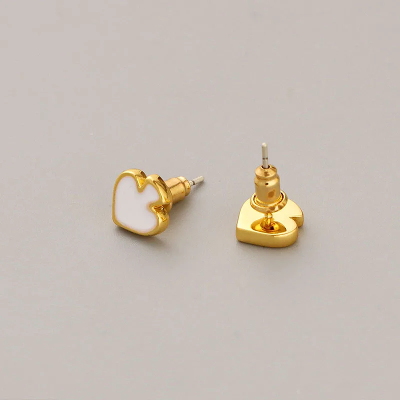 Spring Summer Sweet Cute Romantic Enamel Tiny Poker Spades Heart Stud Earrings Copper Gilded High Quality Fashion Accessories