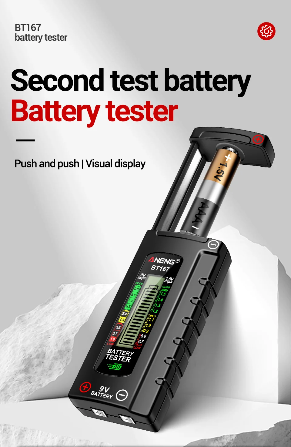 

Precision Battery Tester - Multi-Functional, Accurate Measurement Tool for AA/AAA/9V/1.5V Batteries, ABS Plastic, Battery Level