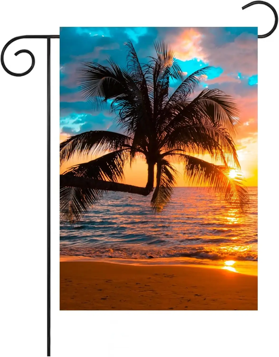 Summer Tropical Palm Trees Golden Sunset on the Beach Sea Ocean Garden Flag 12 x 18 Inch Double Sided Yard House Outdoor Banner