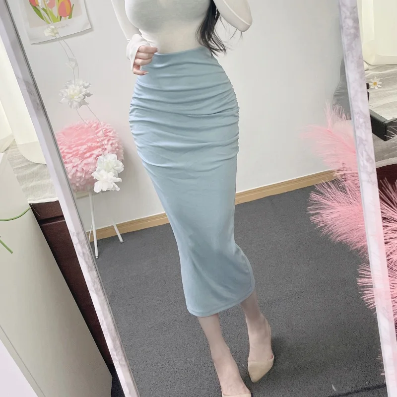 South korea Dongdaemun  Autumn clothes New Sexy Slim Fit Women's Pleat Split Fishtail Skirt Se