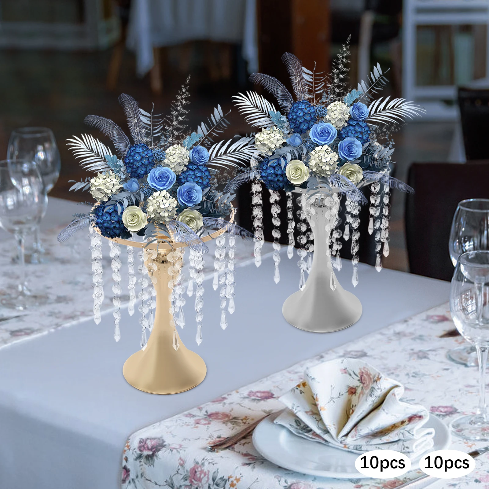 

10 Pcs Wedding Centerpieces for Tables 26cm Tall Crystal Flower Stand Floral Vases for Gift Baptism Party Decor Gold/Sliver