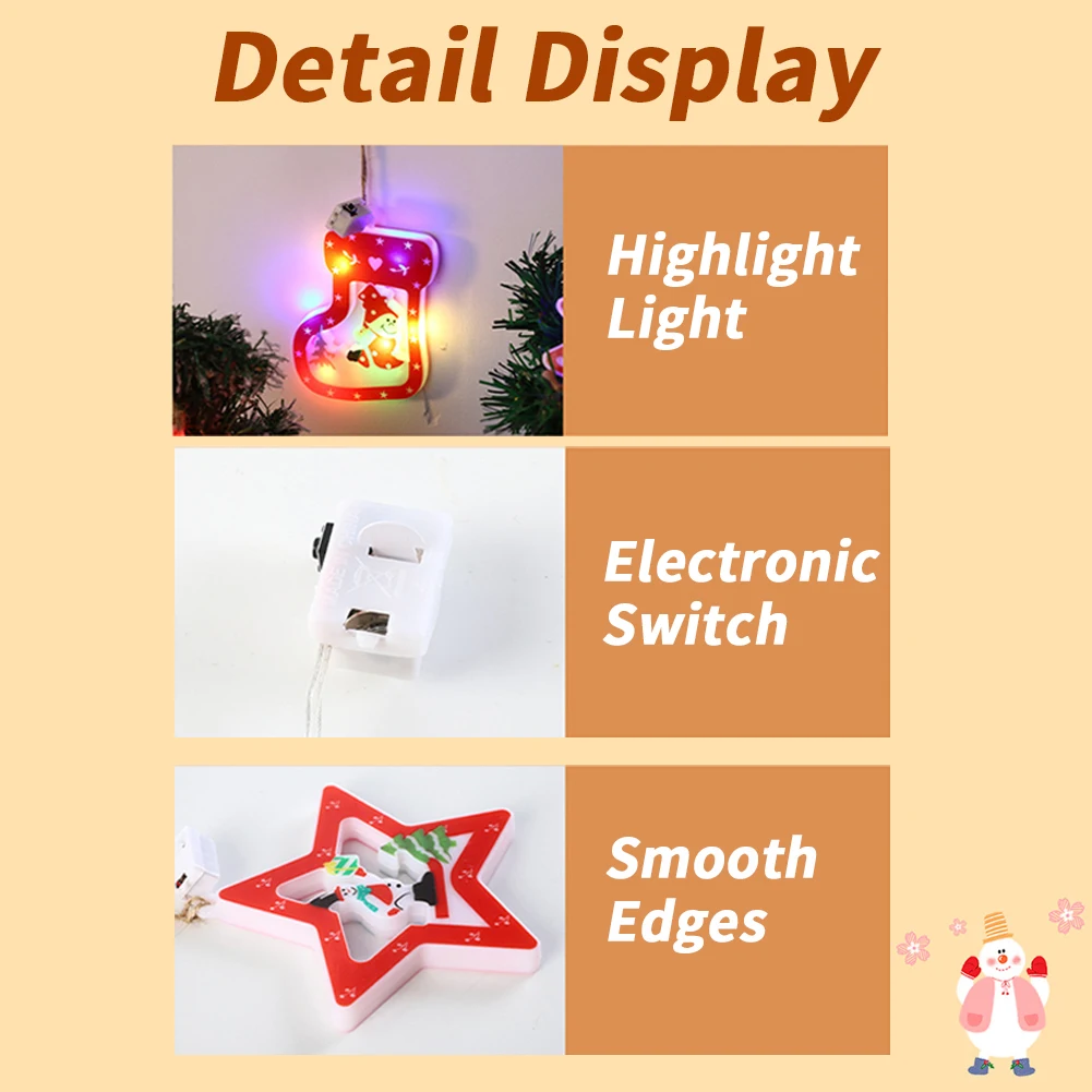 Luz de janela com bateria para decoração de Natal, enfeites suspensos, decorações iluminadas, atacado