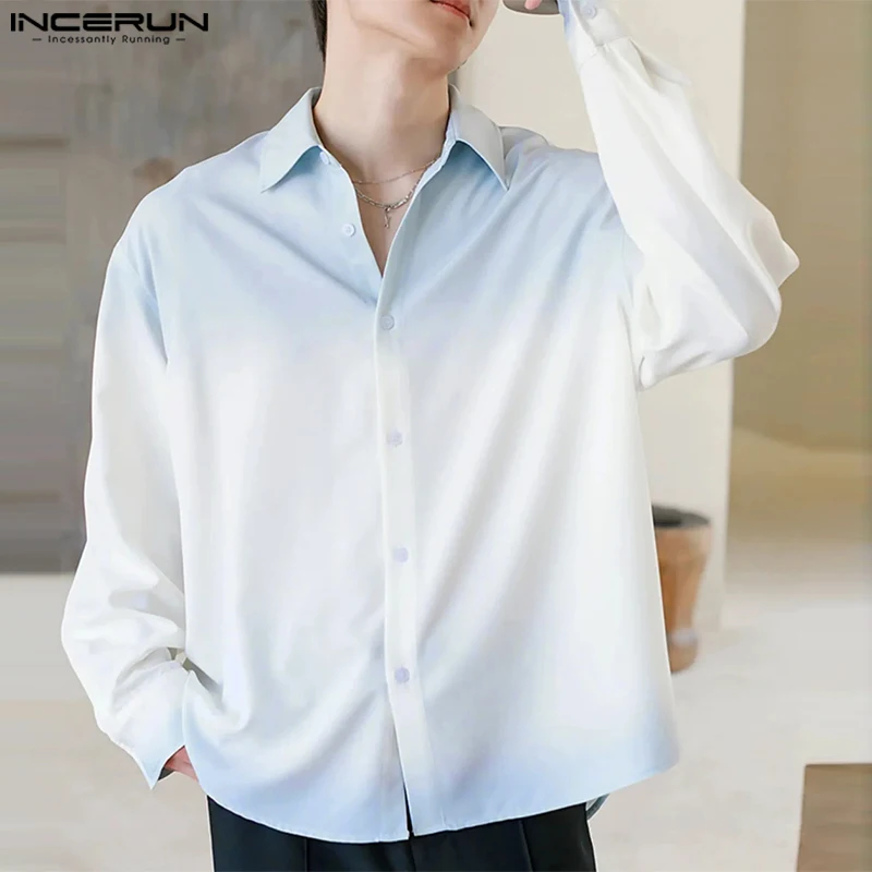 INCERUN Men Shirt Tie Dye Gradient Lapel Long Sleeve Korean Style Men Clothing Streetwear Loose 2024 Fashion Casual Male Shirts