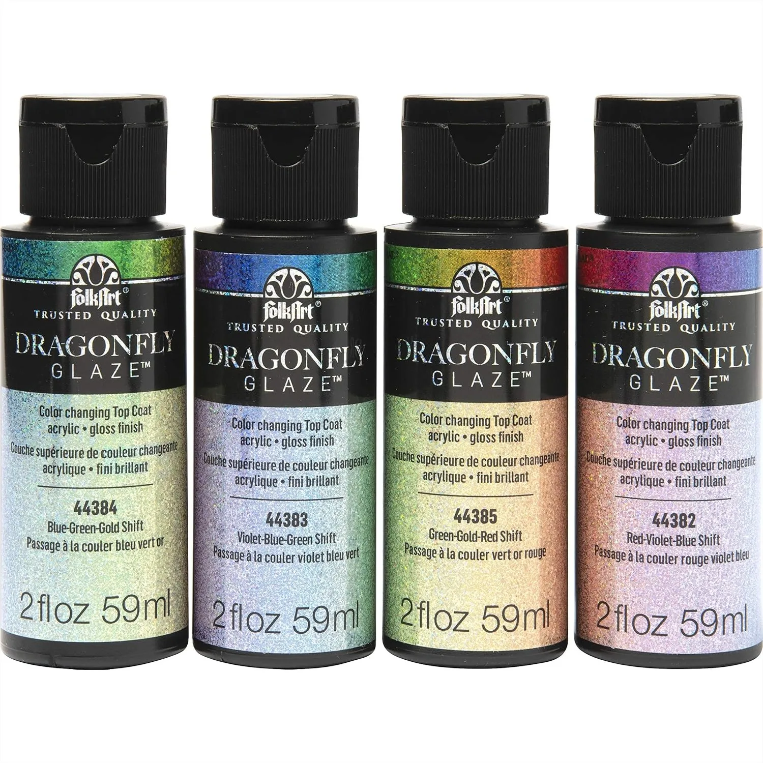 

FolkArt Dragonfly Glaze Acrylic Paint Set, 4 Colors, 2 oz Each, Iridescent Finish for Crafts