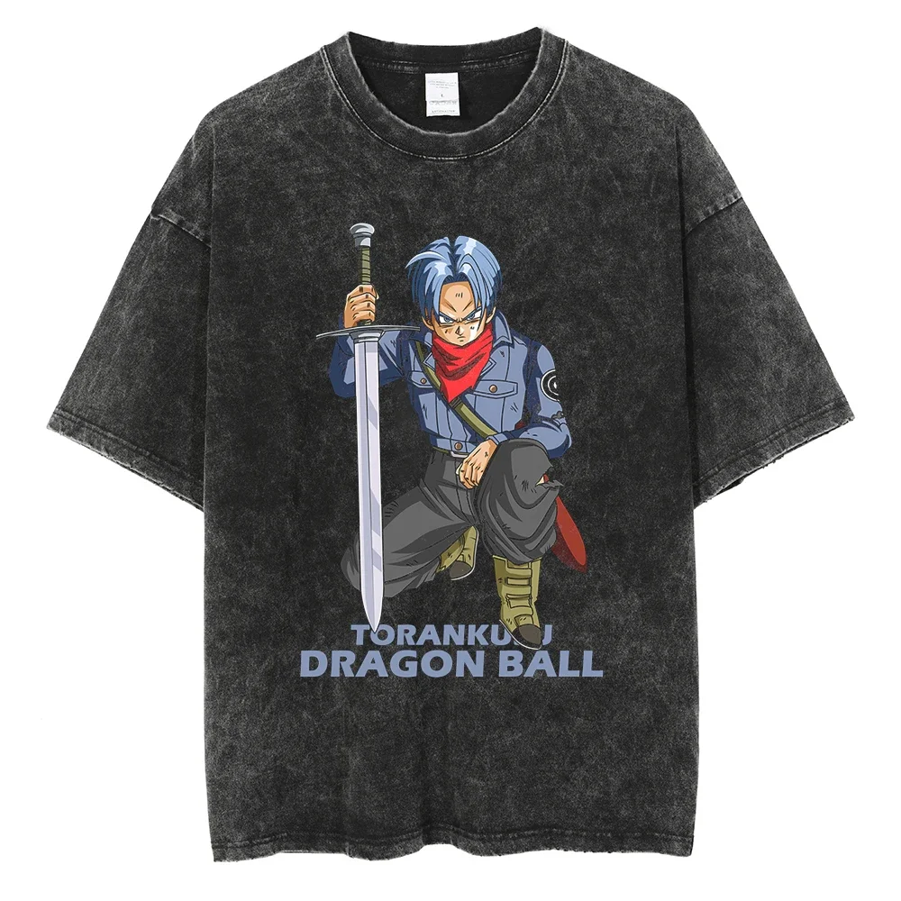

Fashion BANDAI Streetwear T-Shirt Dragon Ball Anime Graphic T Shirt Harajuku Cotton 2025 Men Summer Black Washed Tshirt Loose