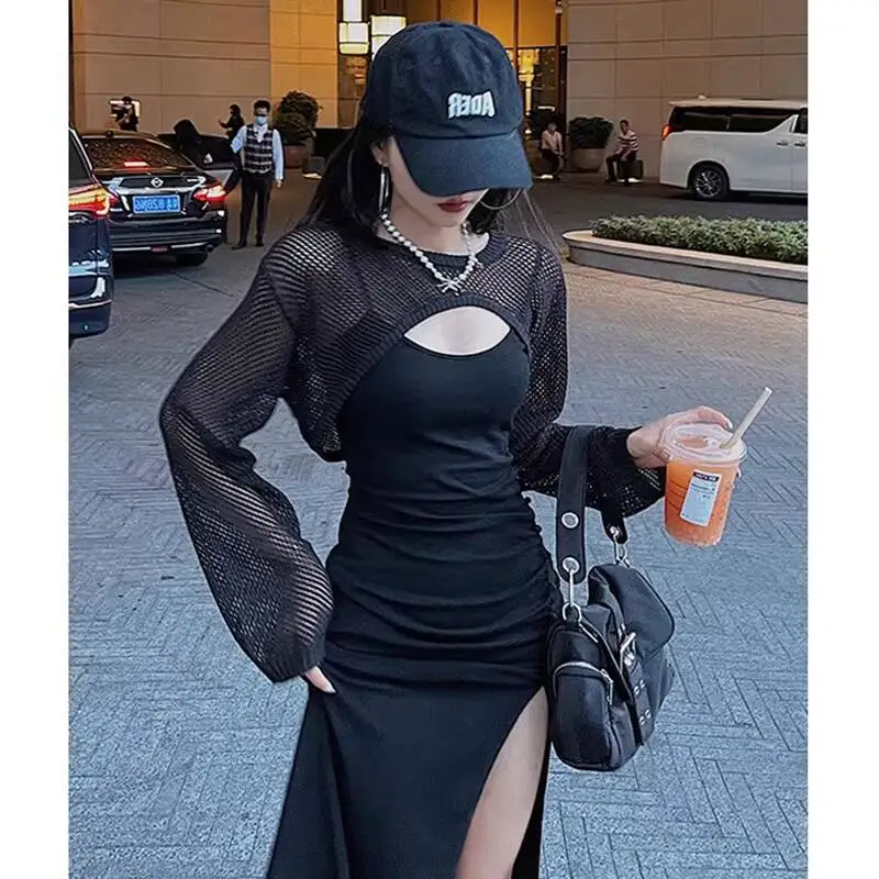 2026 New Summer Women's Ice Silk Sun Protection Cardigan Hollow Out Knit Shawl Cape Coat For Slip Dress Casual Outerwear