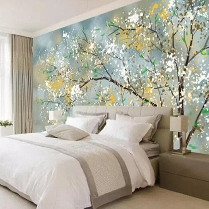 Modern murals hand-painted abstract trees oil paintings TV luxury home decoration bedroom background wall