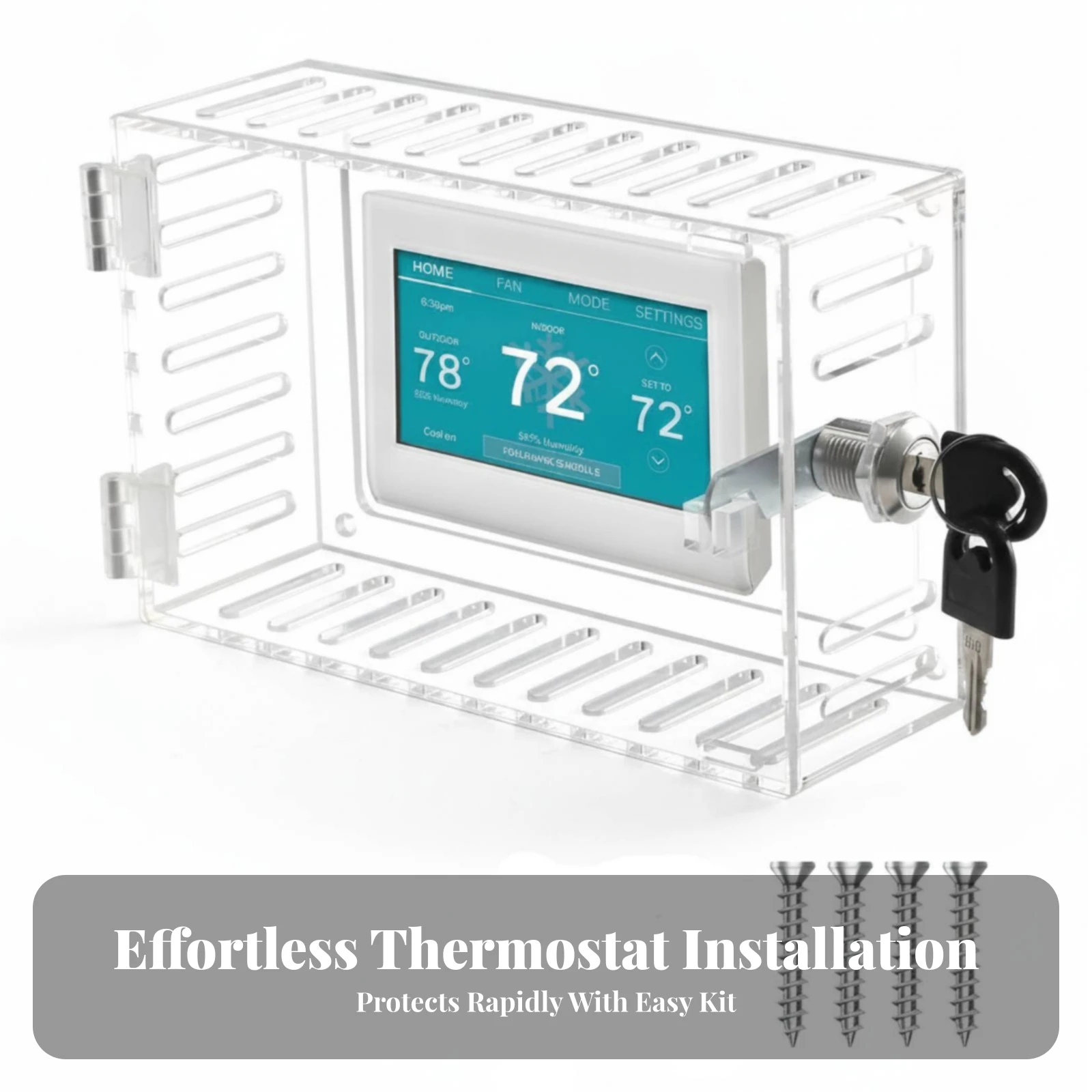 Thermostat Lock Box with Key Heavy-Duty Wall-Mounted Thermostat Cover Ventilated Locking for Landlords, Home