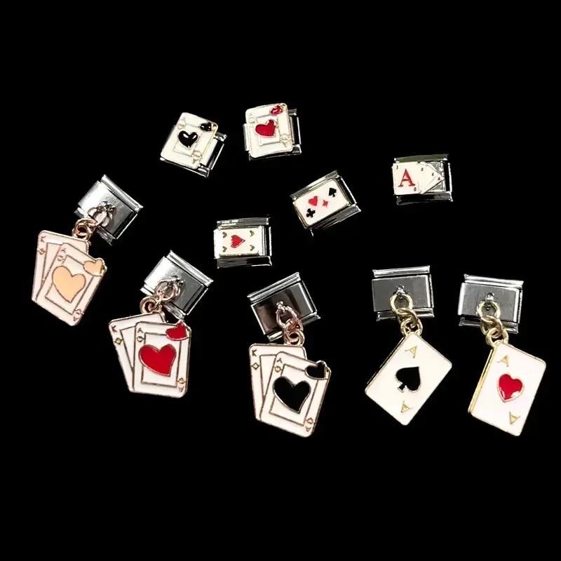 Italian Charm Stainless Steel Bracelet Pendant 9mm Modular Splicing Poker Cards Parts Cute Jewelry Making for Women Men