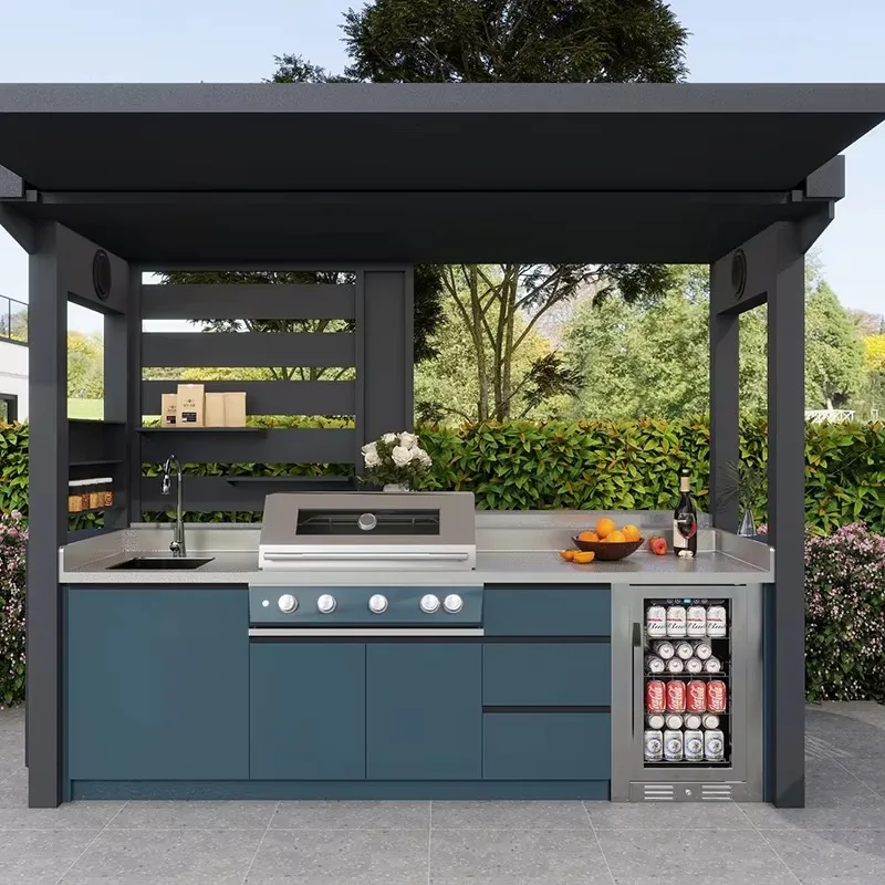 Black/grey Garden/patio Outdoor Bbq Kitchen Pod with Door Weatherproof 304 Stainless Steel Outdoor Kitchen with Shed