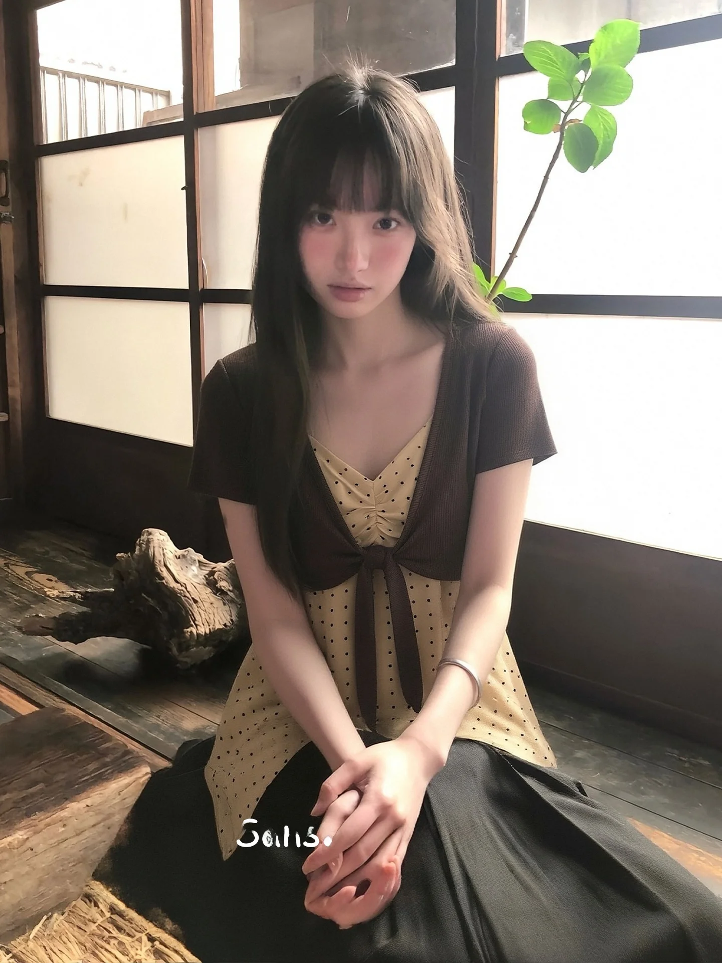 Korean Style Short Sleeve Knitted Cardigan Women's Summer Checkered Tube Top Slimming Tie Waist Top Two Piece Set