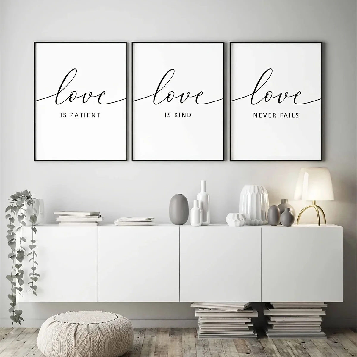 3pcs, Christian Wedding Wall Art Love Is Patient Love Is Kind Love Never Fails Canvas Posters Painting For Living Room Bedroo