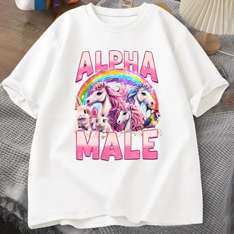 Alpha Male Unicorn Ironic Vintage 90s T-Shirt Retro Funny Rainbow Unisex Tshirt Weird Meme T Shirt Graphic Women Tee Clothes