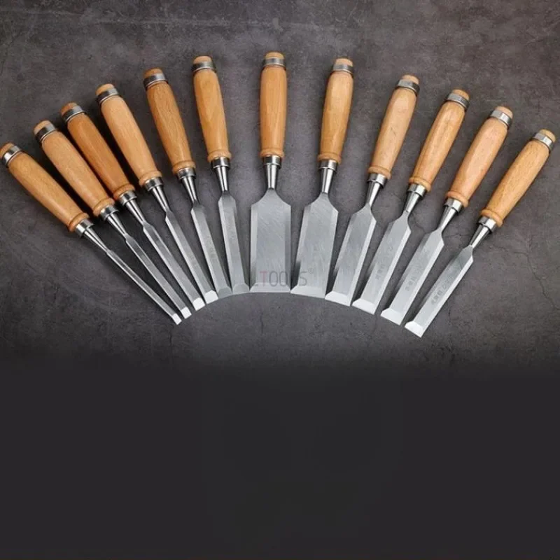 New Woodworking Chisel Tools Set Chrome Vanadium Steel Industrial Grade Flat Shovel Flat Chisels Slotting Chisel Household Tools