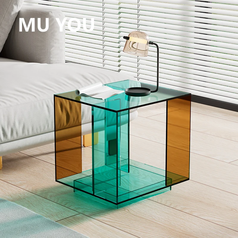 طاولة قهوة أكريليك حديثة وبسيطة وطاولة جانبية جديدة لغرفة المعيشة وغرفة النوم لرف المجلات واستخدام الأثاث المنزلي