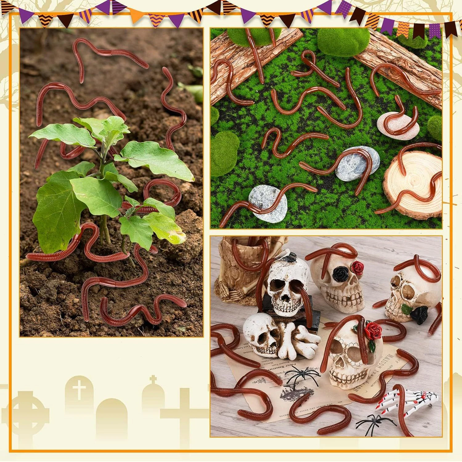 10PCS Fake Worms Rubber Play Worms Realistic Plastic Fidget Toy Earthworm Worm Farm Anxiety Relief For Halloween Party