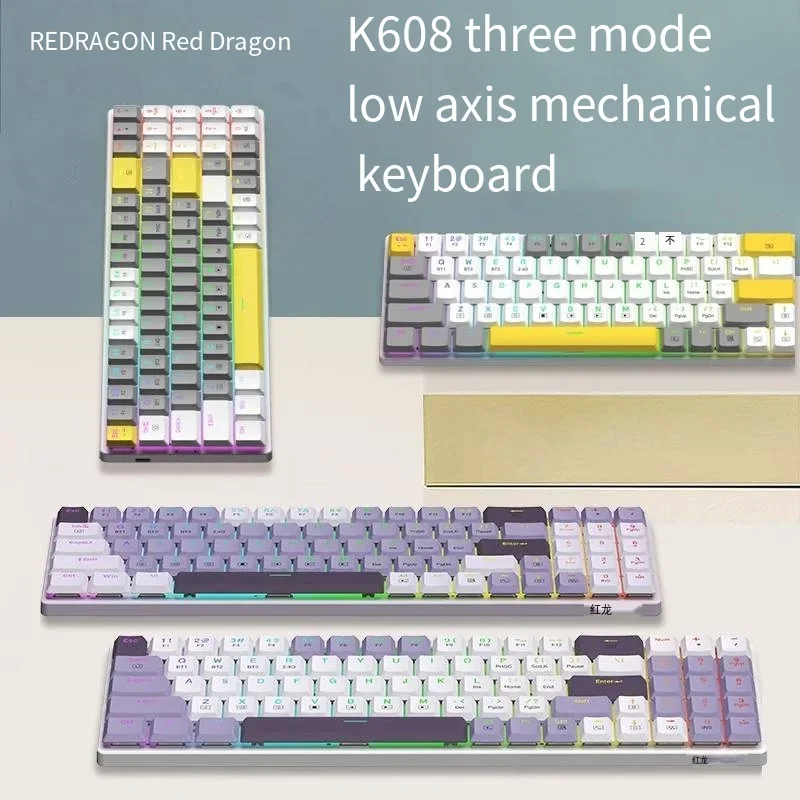 Redragon K608 Mechanical Keybaord Three Mode Wireless Bluetooth Keyboard Customazation Hot-swap Rgb Backlight Gaming Keyboard