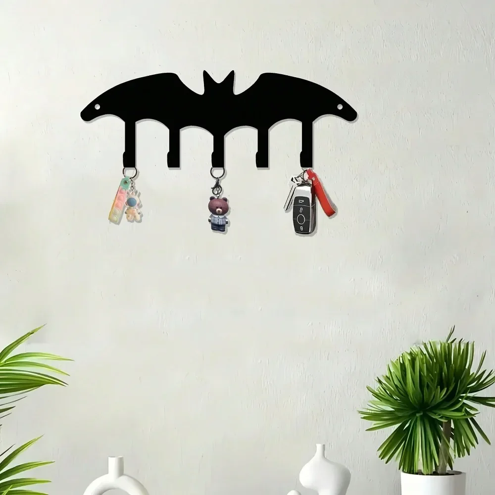 CIFBUY Iron Art Key Hook Wall Mount Bat Shape Easy Install Entryway Living Room Porch Decor