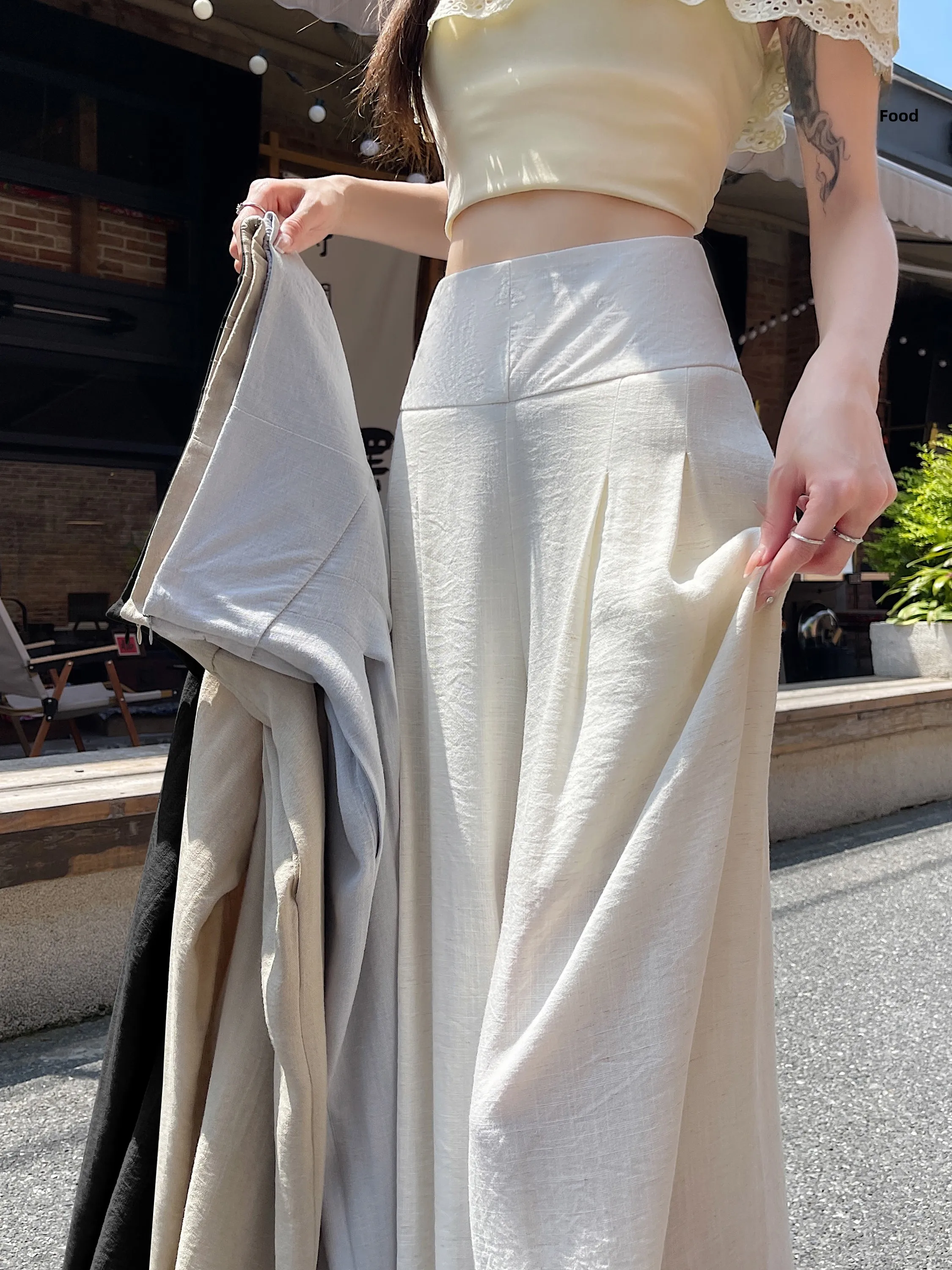 

Ice Silk Casual Wide Leg Pants High Waist Cotton Linen Blend Summer New Arrival Women's Skirt Pants Floor Length