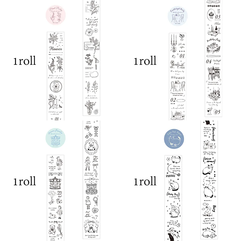 Mr Paper 3rolls/bag Romantic Notebook Series PET Waterproof Tape Masking Tape Handbook DIYLaptop Photo Frame