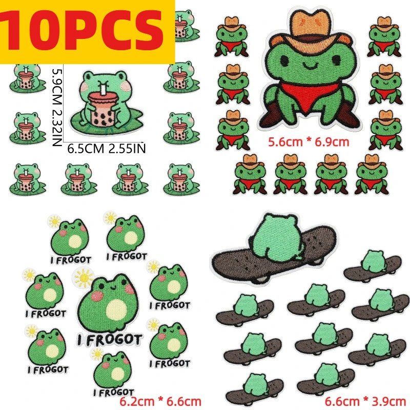 

Набор из 10/12 шт. милых вышитых нашивок в виде лягушек, мультяшный дизайн животных, лягушка-нож, термоклеевые, для декора одежды своими руками