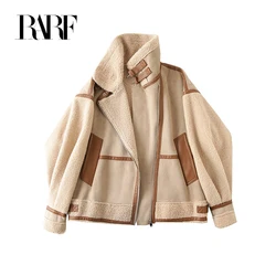 RARF  New winter female thick warm restore ancient ways suede wool motorcycle jacket jacket jacket chic loose artificial leather