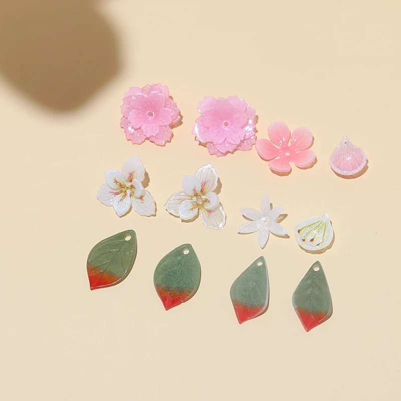 1pcs Peach Pear Flower Green Long Leaf  Heat Shrinkable Sheet Diy Handmade Earrings Jewelry Hairpin Accessories Material Charms