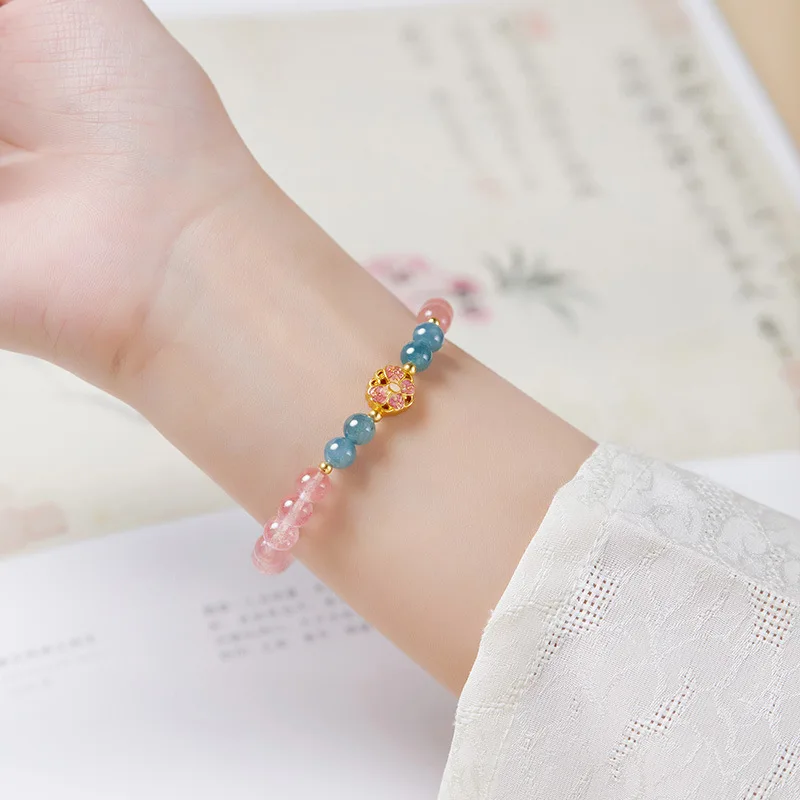 Fantasy Blue Pink Crystal Beads Butterfly Bracelet for Women Simple Fashion Jewelry Couples and Mother's DayGift