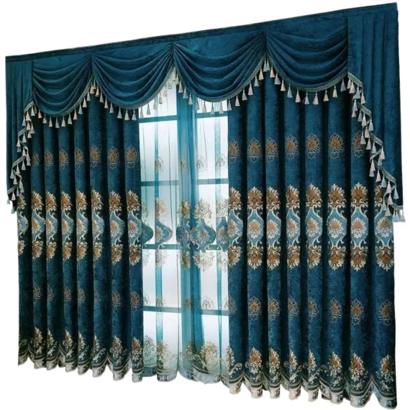 Custom. [2505-Person] European Chenille Embroidered Living Room Bedroom Balcony with Curtain Double Open Double