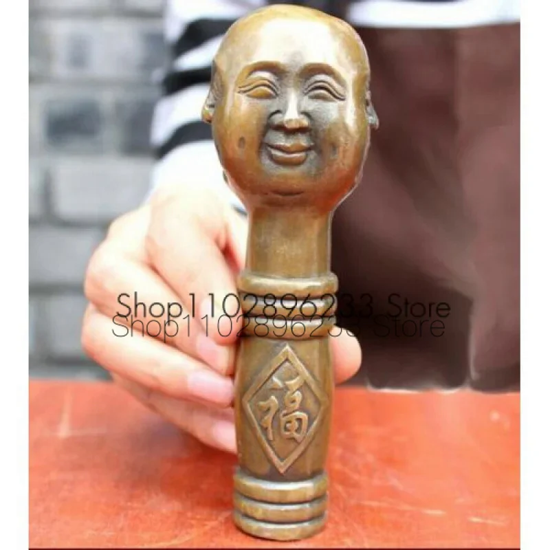 Brass Four-Face Buddha Head Walking Stick Cane Handle Top Topper