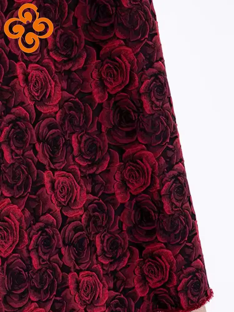 45x150cm Embossed 3D Rose Jacquard Fabric Black Yarn-dyed Jacquard Cloth Women\'s Dress Suit Bag DIY Sewing Fabric TJ7517