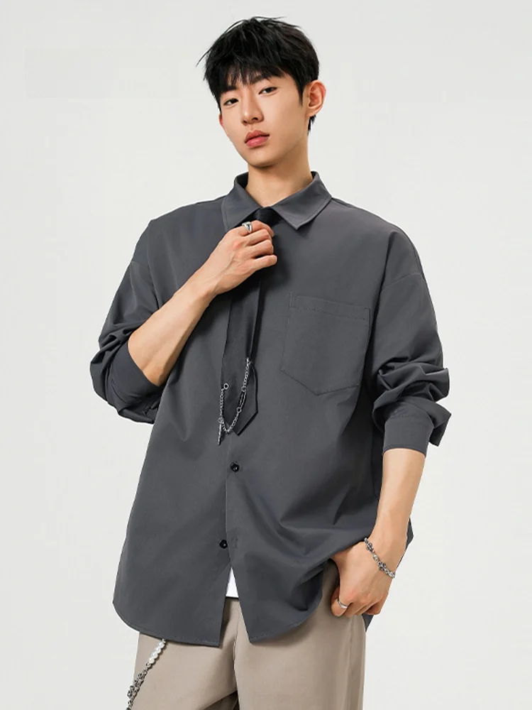 

Мужская рубашка MMOPTOP в американском ретро-стиле, однотонная, с длинным рукавом, свободного кроя, на молнии, для весны, лета и осени