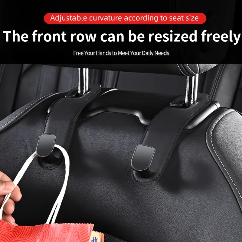 Car Seat Headrest Hook, Auto PU Leather Seat Hook Hangers Storage Organizer Interior For Purse Coats Umbrellas Grocery Handbag