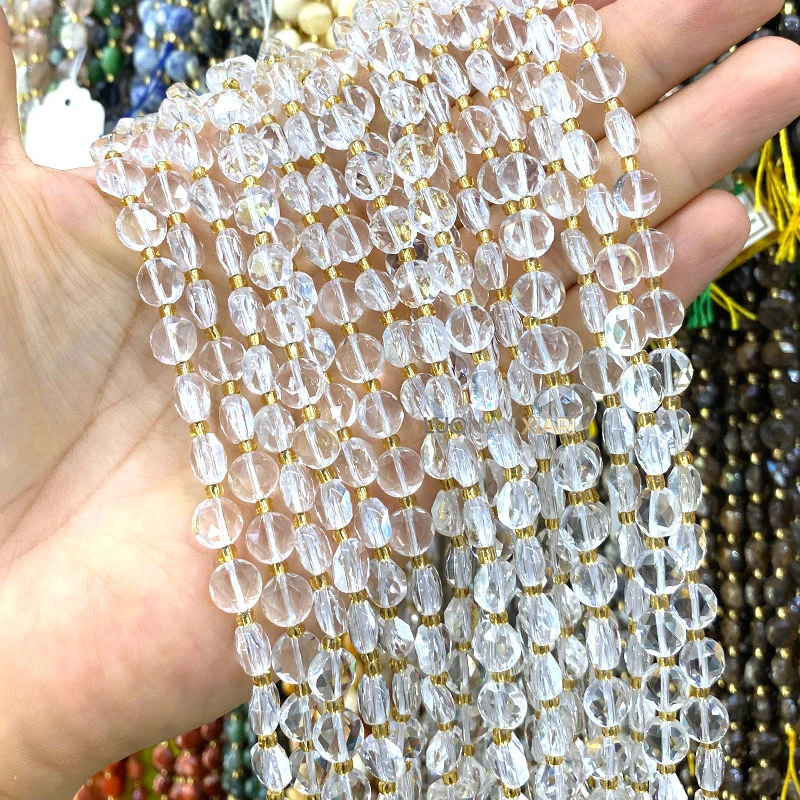 8mm Faceted Flat Wheels Natural Stone Flame Fire Stone Loose Spacer Bead for Jewelry Making Diy Bracelets Charms Accessories