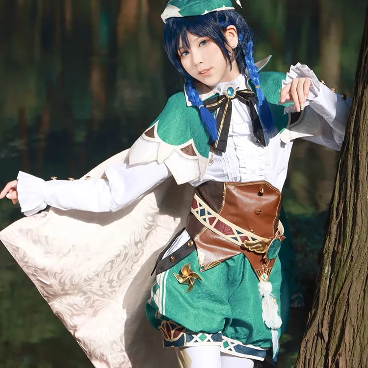 Venti تأثيري لعبة Genshin تأثير سترة السراويل قبعة جوارب Venti ملابس Barbatos Venti ملابس أنيمي كوميك كون