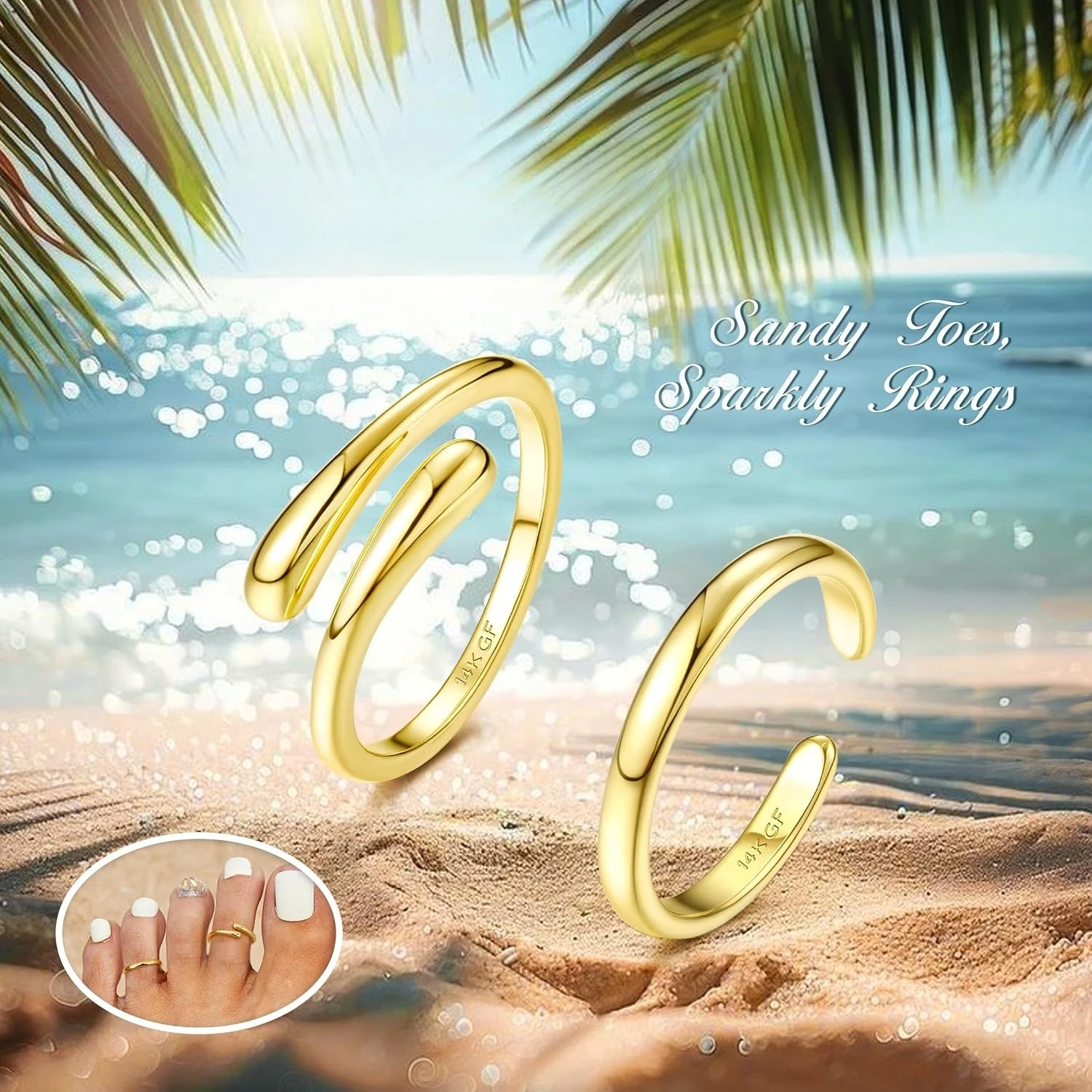 Bobisty 14K Gold Plated Toe Rings for Women Waterproof Hug CZ Open Band Toe Rings Adjustable Toe Ring Summer Beach Foot Jewelry view 5