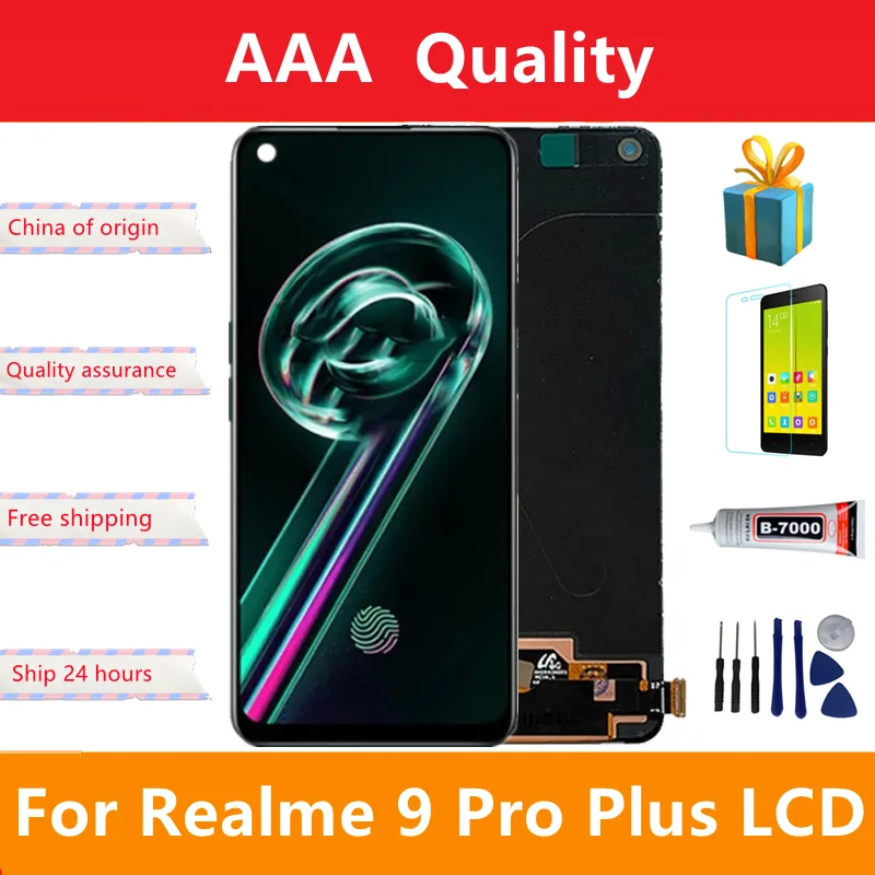 AMOLED  For OPPO Realme 9 Pro+ RMX3392, RMX3393 LCD Display Touch Panel Screen Digiziter For Realme 9 Pro 9Pro Plus LCD Frame