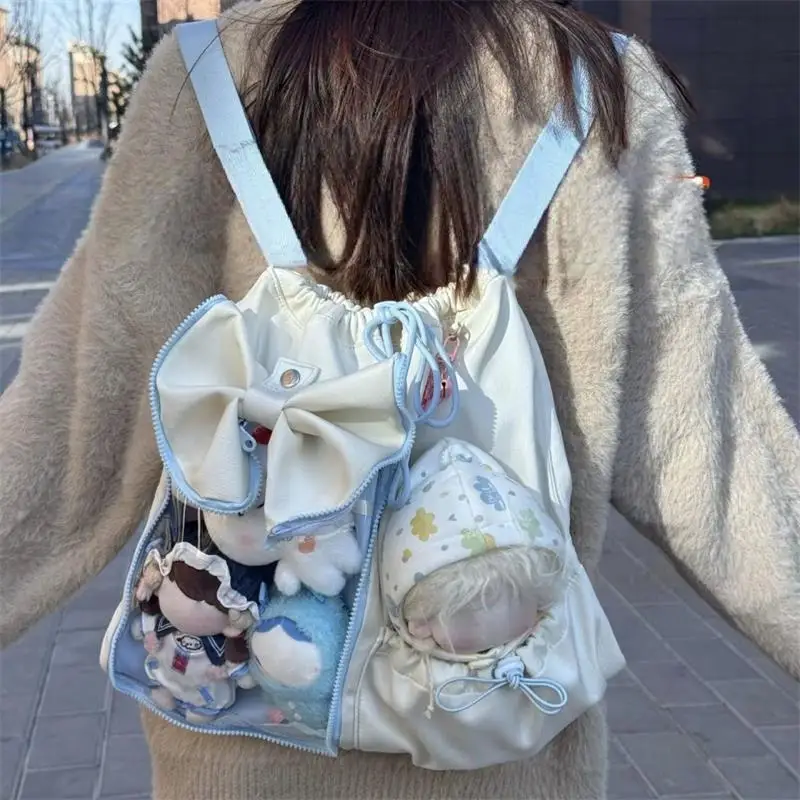 Kawaii Ita Backpack Doll Display Transparent Window Bag Big Bow Drawstring Shoulder Bag Lolita Doll Storage Backpack for Girls
